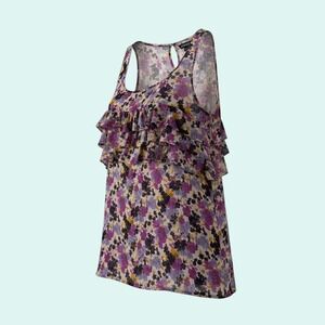 EXPRESS Women's Purple Floral Ruffle Tank Top Size M Sleeveless Blouse